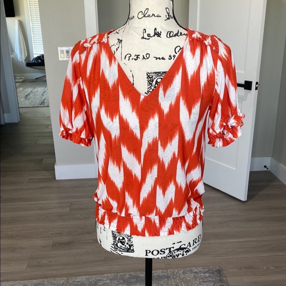 Michael Kors Vibrant Orange and White Women's Top